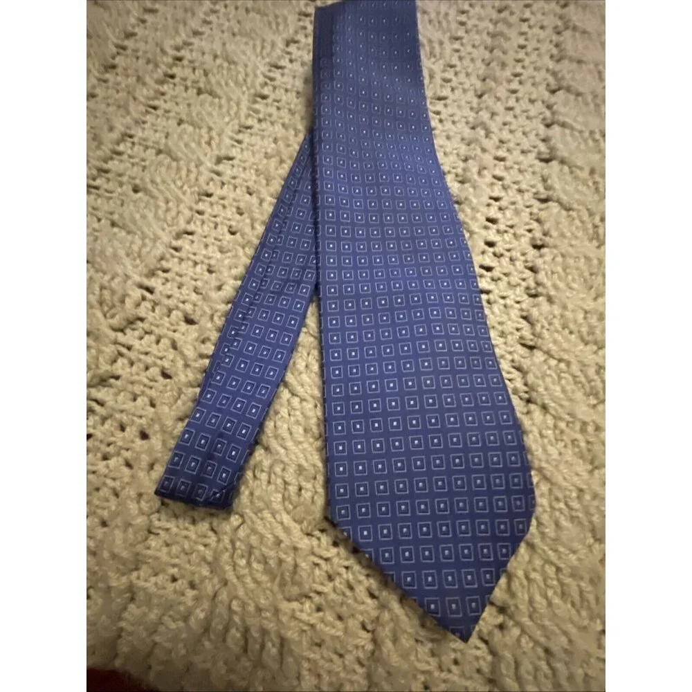 BROOKS BROTHERS 346‎ Men's 100% Silk Necktie Designer Geometric Squares Blue